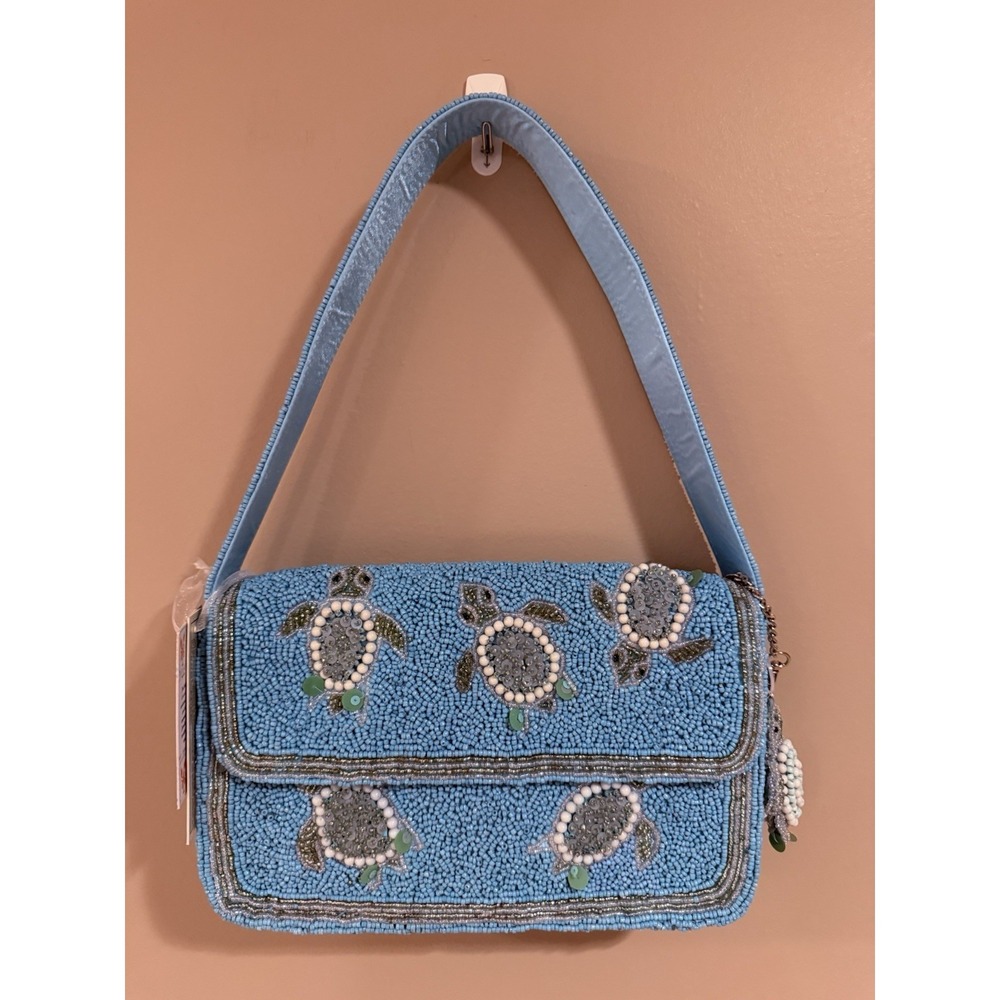 NWT 2026 Viral Blue Beaded Sea Turtle Bag Handcrafted in India With Bag Charm